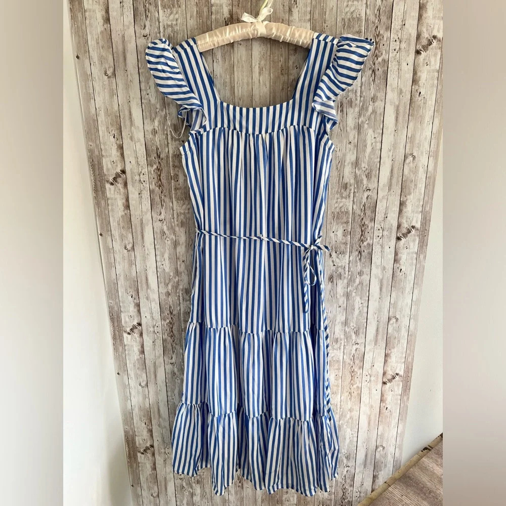Draper James RSVP White and Blue Stripe Midi Dress - Picture 2 of 4